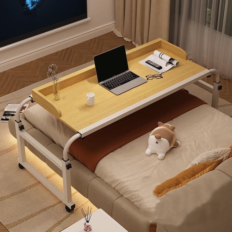 Table de lit réglable – Ultra-Pratique & roulettes verrouillables (120–210 cm) - Noir