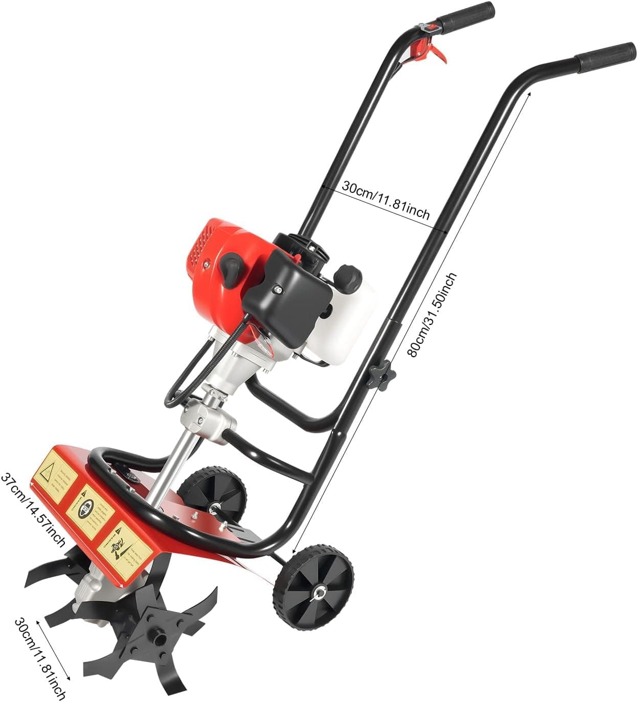 Mini motoculteur thermique 52cc 2 temps robuste 36 cm de travail