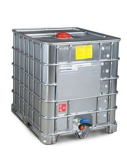 Contenedor IBC DENIOS para mercancías peligrosas con revestimiento de acero, versión Ex, patines de acero, 1000 l, NW150, 266172
