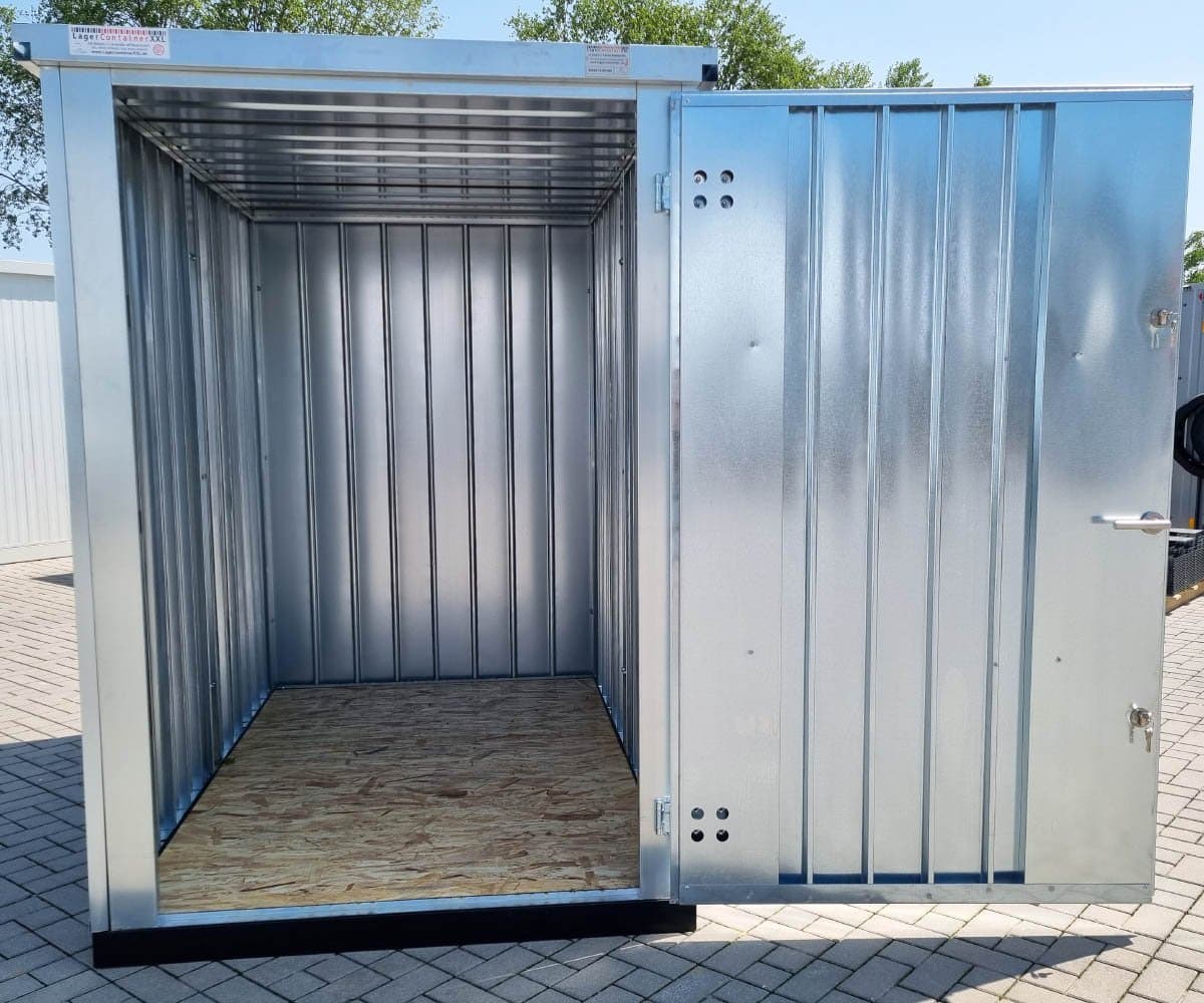 Contenedor de materiales MC1 galvanizado, Al. 2090 × An. 1500 × Pr. 2280 mm, puerta frontal de una hoja