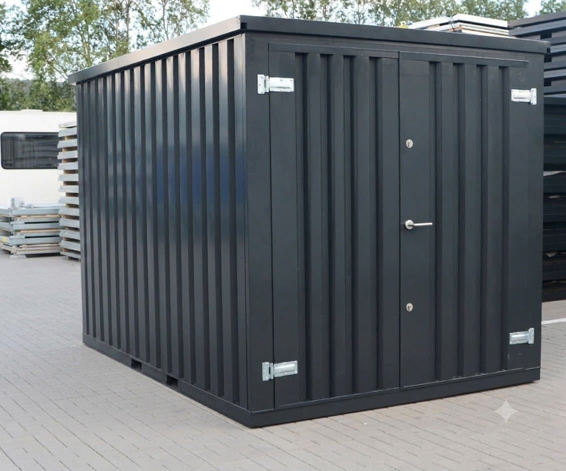 Contenedor de materiales MC2, lacado en RAL 7021 gris negro, Al. 2090 × An. 2142 × Pr. 2022 mm, puerta frontal de dos hojas