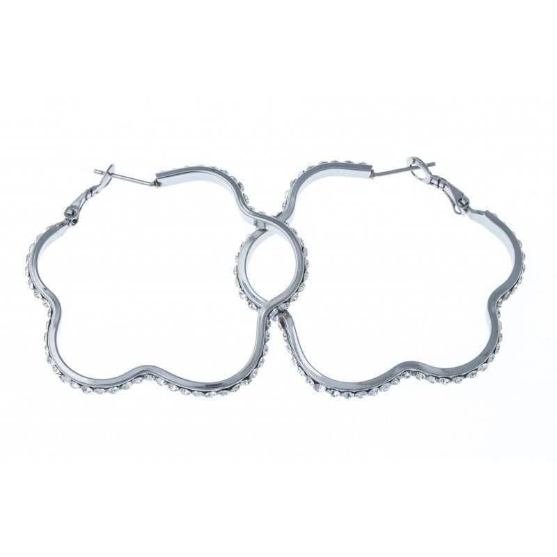 Créoles femme en acier, grandes fleurs rehaussées de zircon - Chica - Les Perles de Vénus