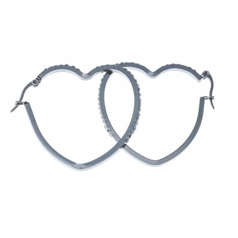 Créoles femme acier inoxydable, Coeur rehaussé de zircon - Symbiose - Les Perles de Vénus