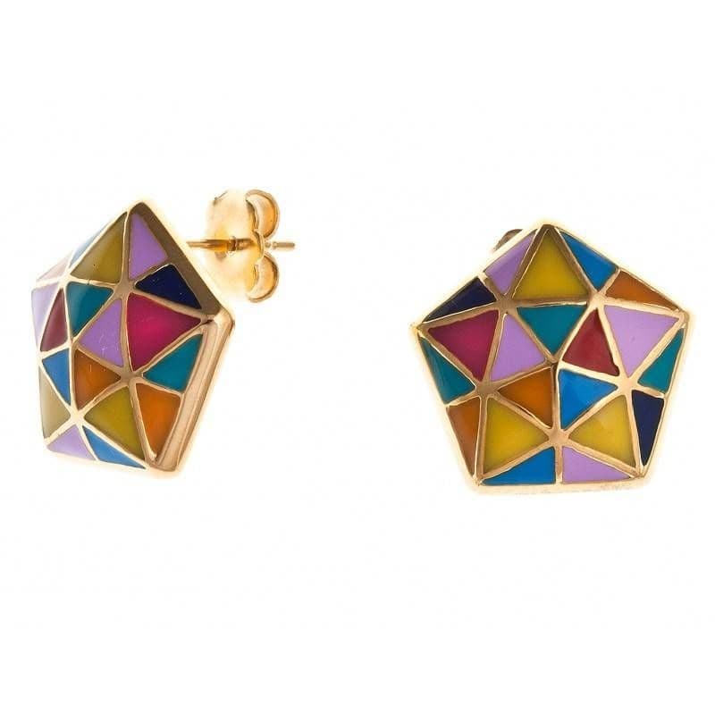 Boucles d'oreilles femme en acier doré & émail multicolore - Epsilon - Bijoux Odena