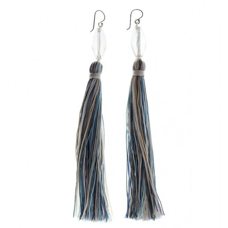 Boucles d'oreilles femme, argent, pompon bleu / gris et cristal - Les Perles de Vénus