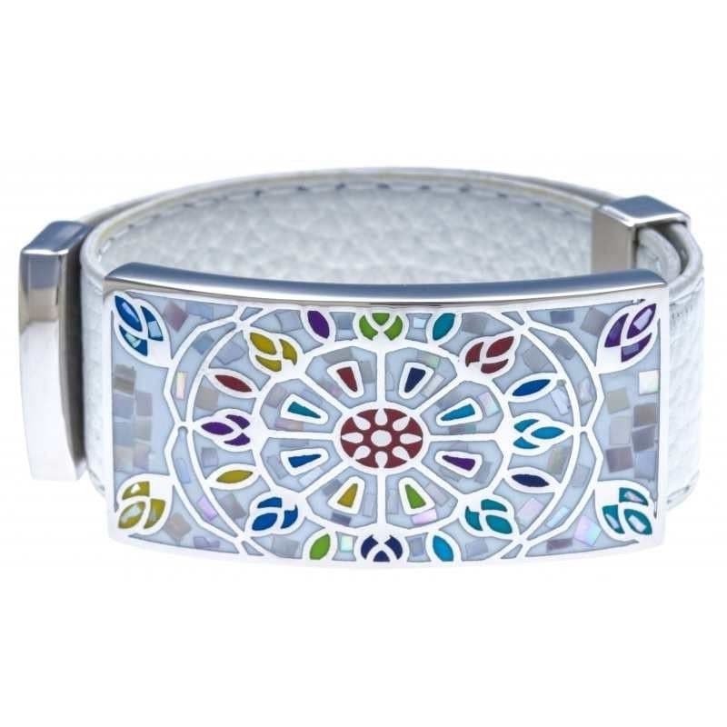 Bracelet femme, Cuir blanc 2cm, Rose des vents - Odena - Bijoux Odena