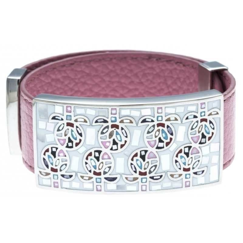 Bracelet femme, cuir rose 2cm & Champ de fleurs - Odena - Bijoux Odena