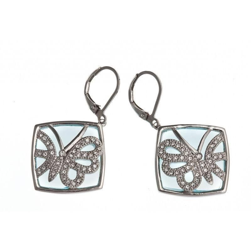 Boucles d'oreilles femme, dormeuses en acier, verre & cristal - Lagune - Les Perles de Vénus