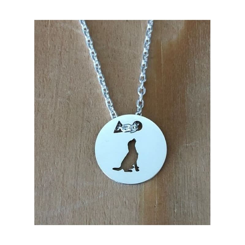 Collier femme argent, créateur CabaneTchanque, Pendentif Chien assis - CabanetChanque