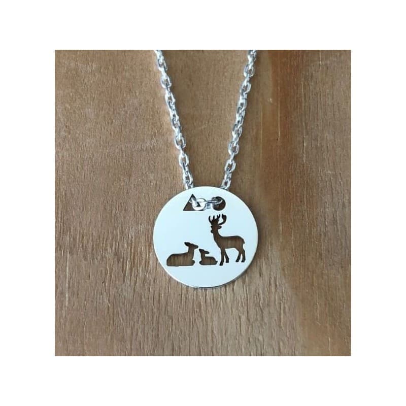 Collier femme argent, créateur CabaneTchanque, Pendentif Cerf famille - CabanetChanque