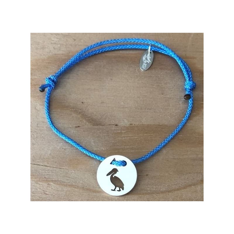 Bracelet Pélican en argent 925 & cordon couleur au choix - Créateur CabaneTchanque - CabanetChanque