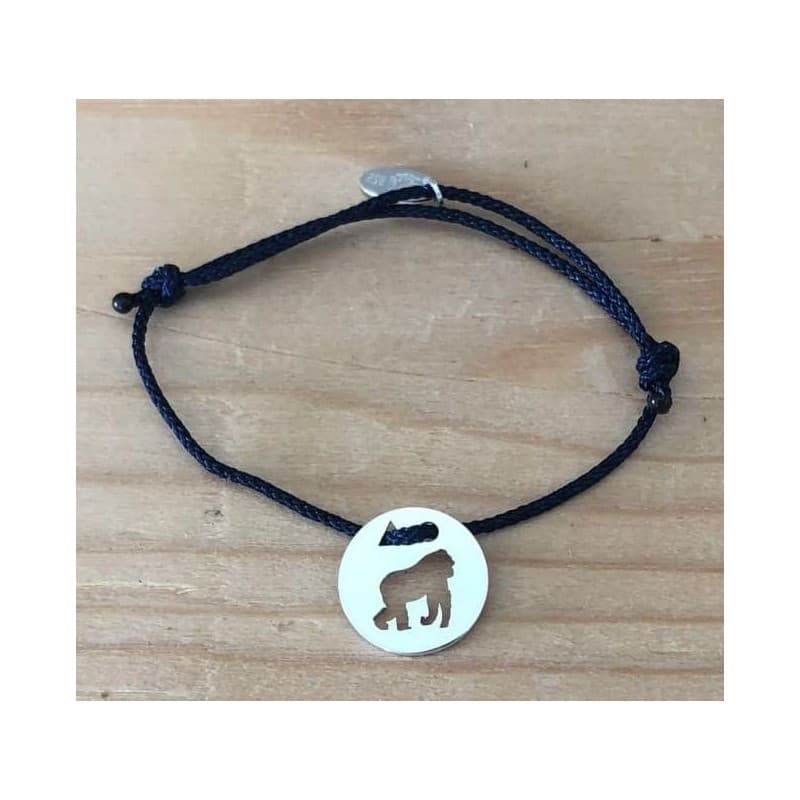 Bracelet Gorille en argent 925 & cordon couleur au choix - Créateur CabaneTchanque - CabanetChanque