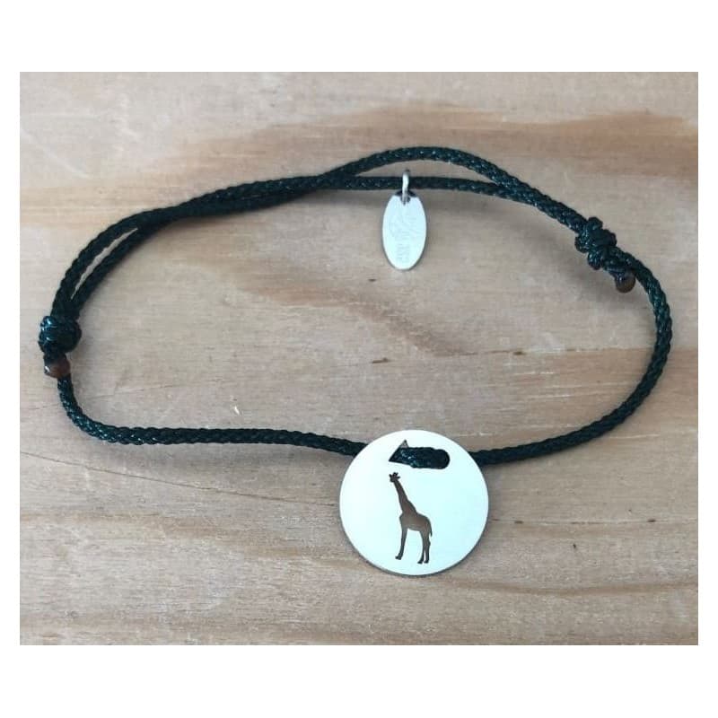Bracelet Girafe en argent 925 & cordon couleur au choix - Créateur CabaneTchanque - CabanetChanque