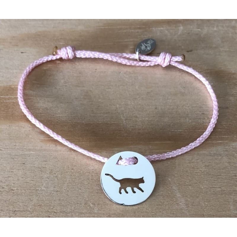 Bracelet Chat debout en argent 925 & cordon couleur au choix - Créateur CabaneTchanque - CabanetChanque