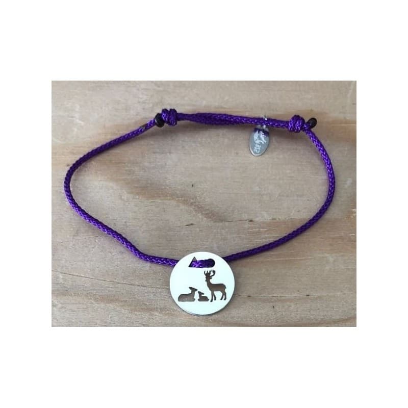 Bracelet Cerf famille en argent 925 & cordon couleur au choix - Créateur CabaneTchanque - CabanetChanque