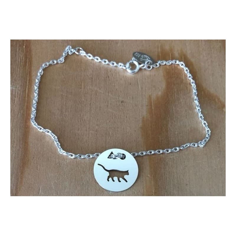 Bracelet femme argent, créateur CabaneTchanque, Token's Chat debout - CabanetChanque