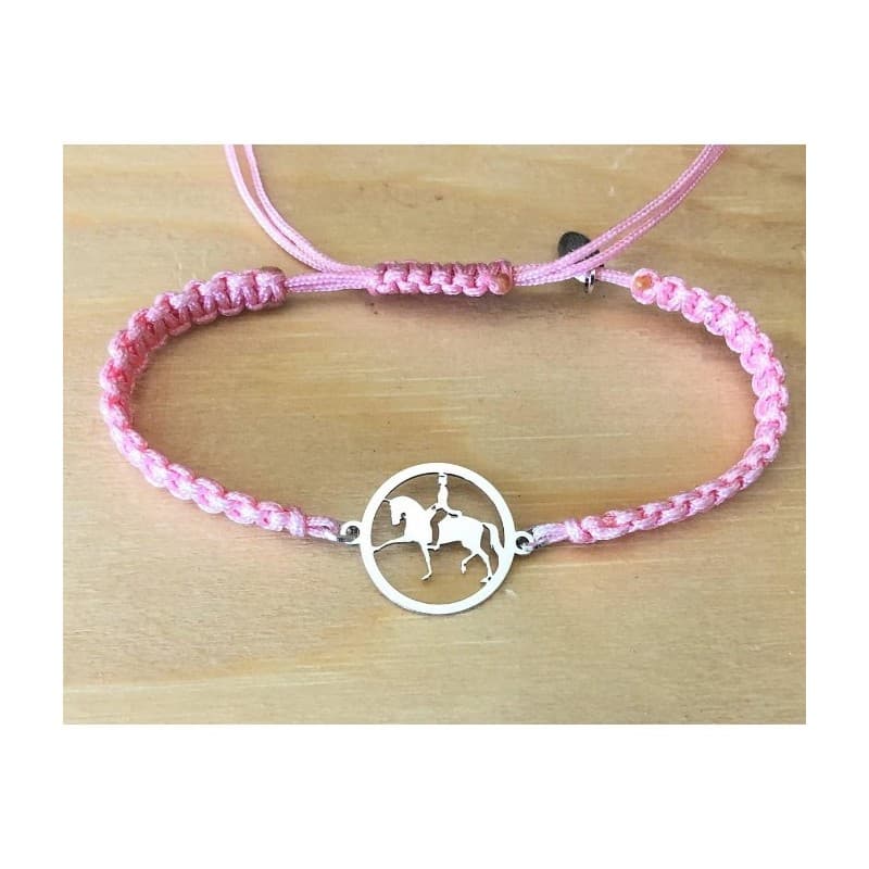 Bracelet en argent et cordon coloré - Cheval / Cavalier au dressage - CabanetChanque