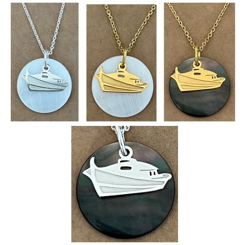 Collier créateur femme et pendentif en Nacre - Bateau pinasse - CabanetChanque
