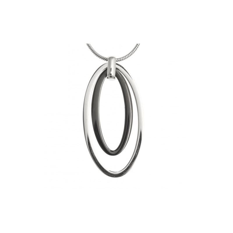 Collier acier + grand pendentif bicolore gris /noir pour femme - Liena - Les Perles de Vénus