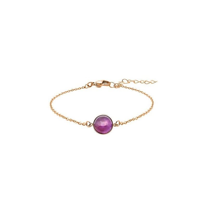 Bracelet améthyste pour femme, acier rose & pierre naturelle - Yola - Bijoux Yola
