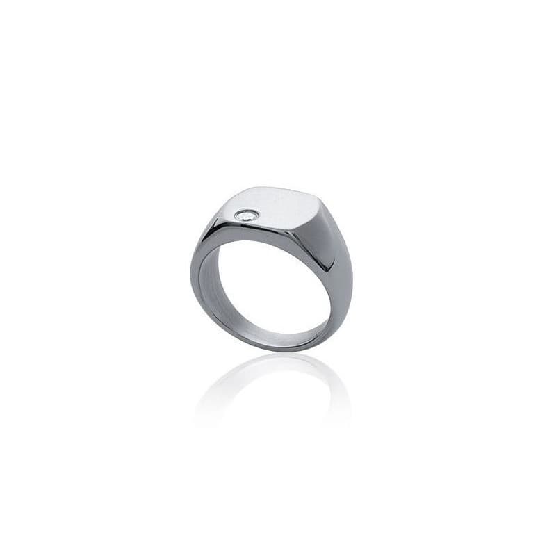 Bague chevalière en acier inoxydable et pierre de zircon - Gimy - Lyn&Or Bijoux