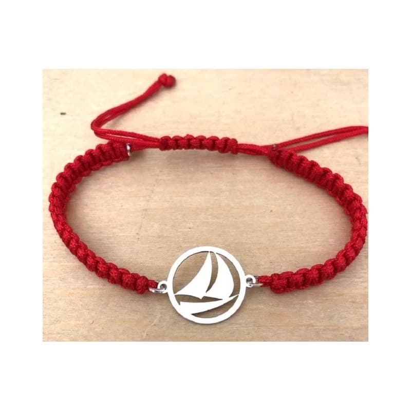 Bracelet Voilier en argent + Cordon tressé couleur au choix - CabaneTchanque - CabanetChanque