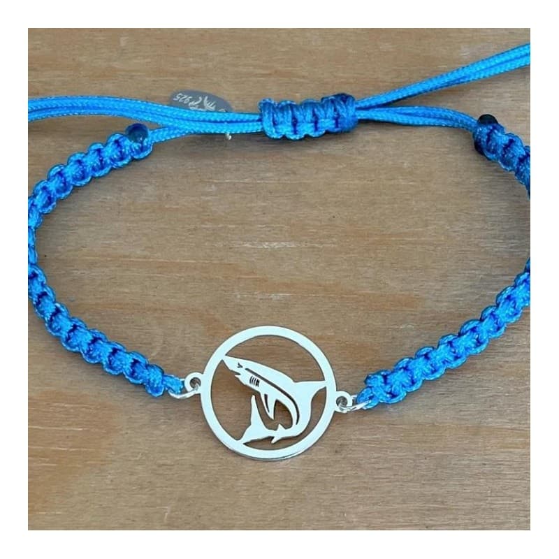 Bracelet Requin en argent + Cordon tressé au choix - CabaneTchanque - CabanetChanque
