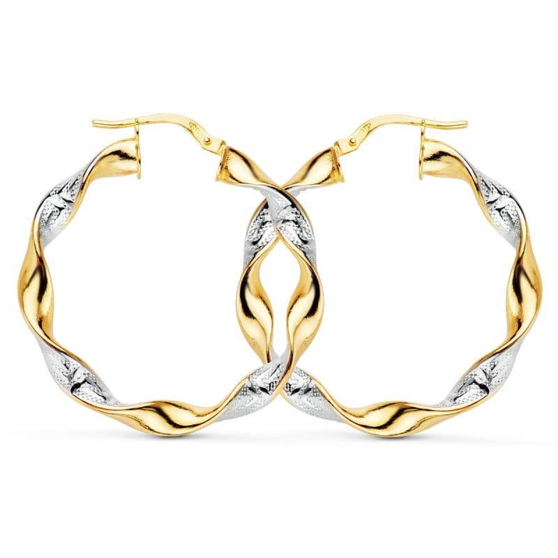 Créoles or bicolore originales pour femme, diamètre 33mm, fil tressé - Lyn&Or Bijoux