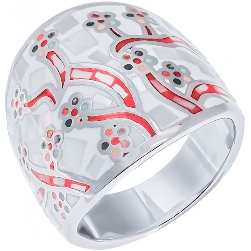 Bague géante cerisiers du japon, acier et émail - Création Odena - Bijoux Odena