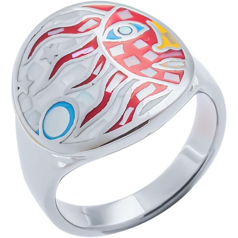 Grosse bague créateur pour femme, soleil rouge en acier inoxydable - Bijoux Odena