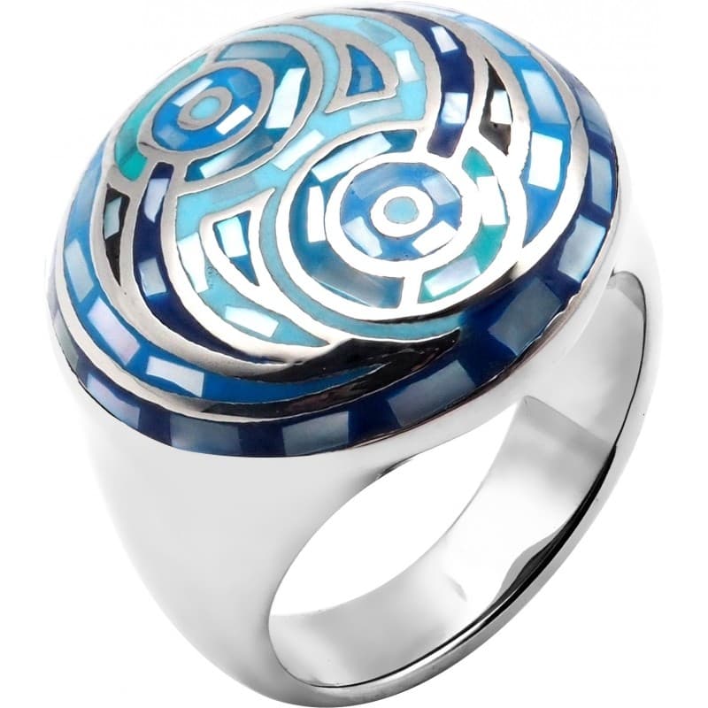 Grosse bague bleue, création Odena pour femme en nacre et acier - Bijoux Odena