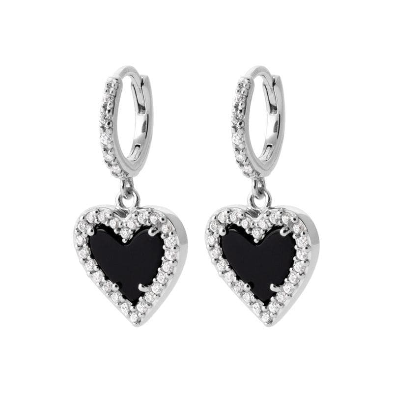 Créoles argent et coeur en pierre d'agate noire - Lyn&Or Bijoux