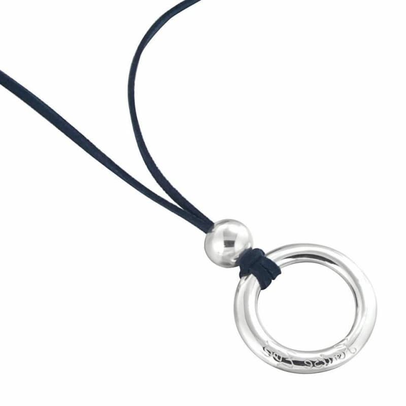 Collier créateur femme, cercle argent & cuir bleu nuit, Zoé Bijoux - Zoé Bijoux