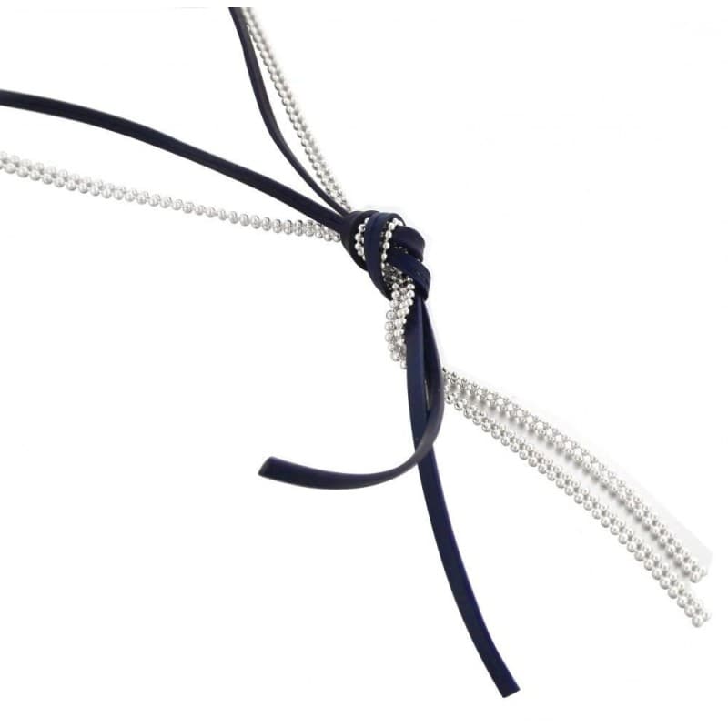 Sautoir femme en argent et cuir bleu nuit, signé Zoé Bijoux - Noeud - Zoé Bijoux