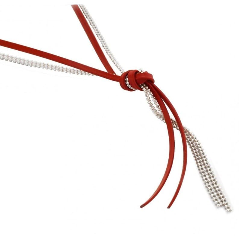 Collier sautoir femme en argent & cuir rouge, Zoé Bijoux - Noeud - Zoé Bijoux