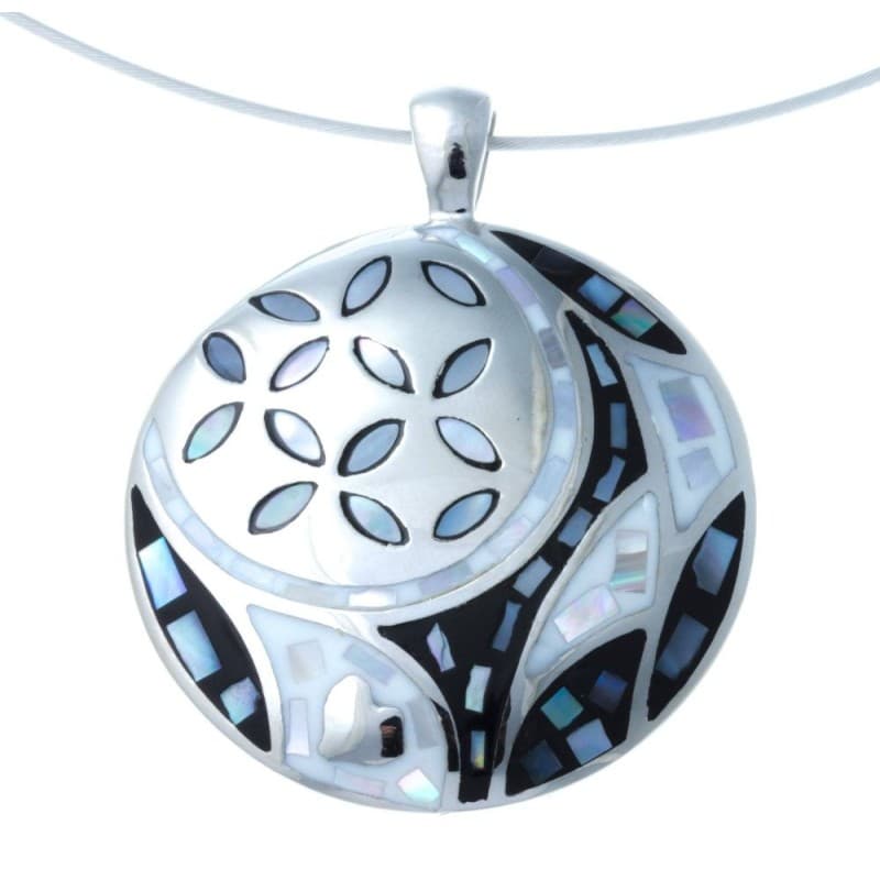 Collier femme en acier, pendentif nacre et émail blanc Odena - Sing - Bijoux Odena