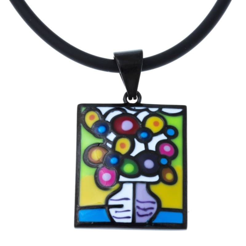 Collier femme, pendentif bouquet de fleurs, acier et émail multicolore - Bijoux Odena