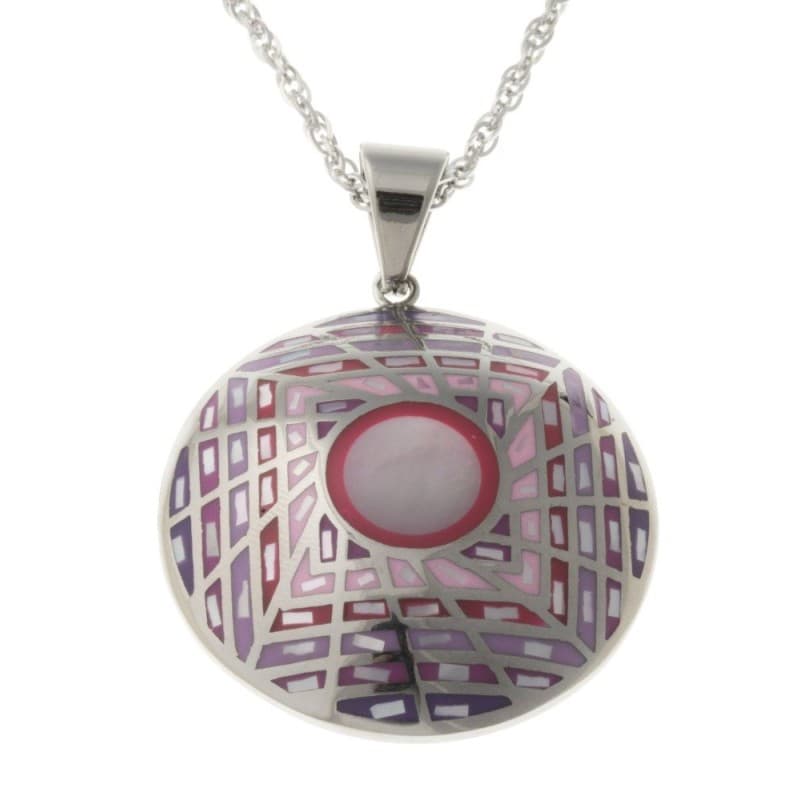 Collier femme original: Acier, nacre & émail rose, créateur Odena - Hortense - Bijoux Odena