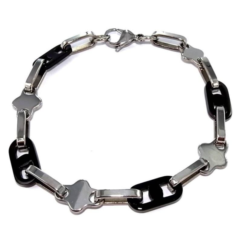 Bracelet femme, acier bicolore gris et noir - Stina - Les Perles de Vénus