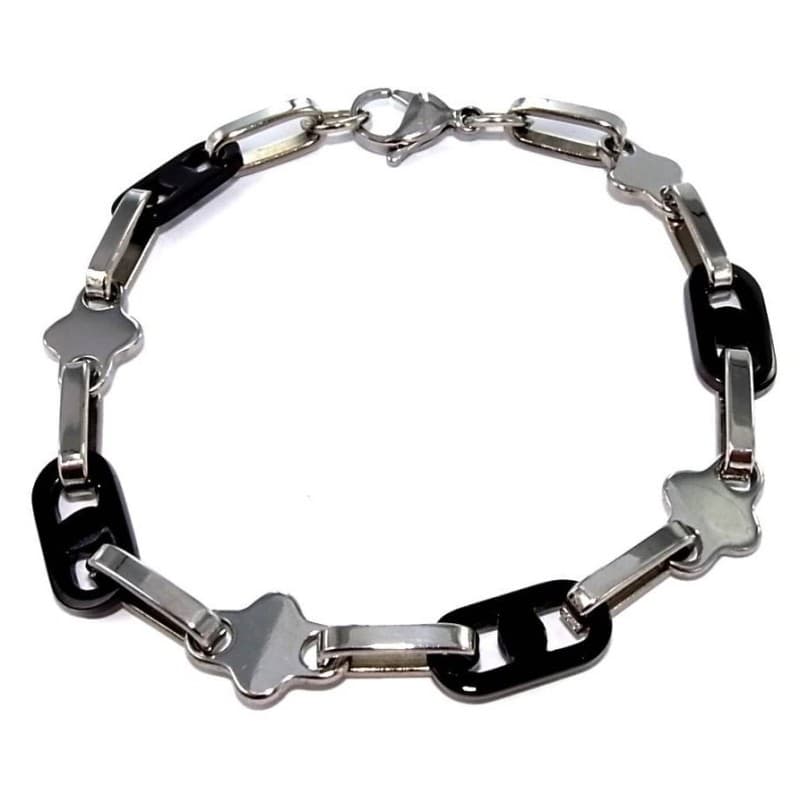 Bracelet homme en acier bicolore gris et noir - Stin - Les Perles de Vénus