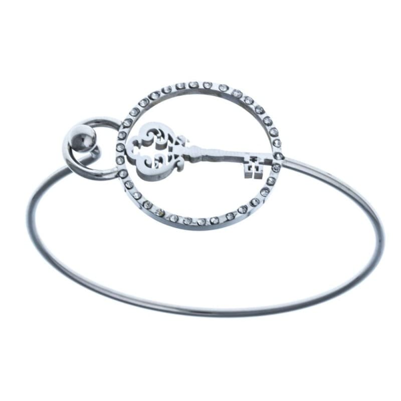 Bracelet femme acier 316L, jonc et médaillon clé - Key - Les Perles de Vénus