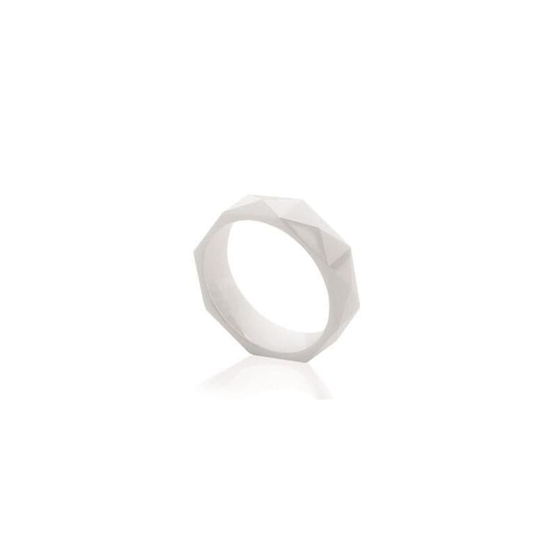 Bague femme, anneau blanc facetté 5 mm en céramique - Sandy - Lyn&Or Bijoux