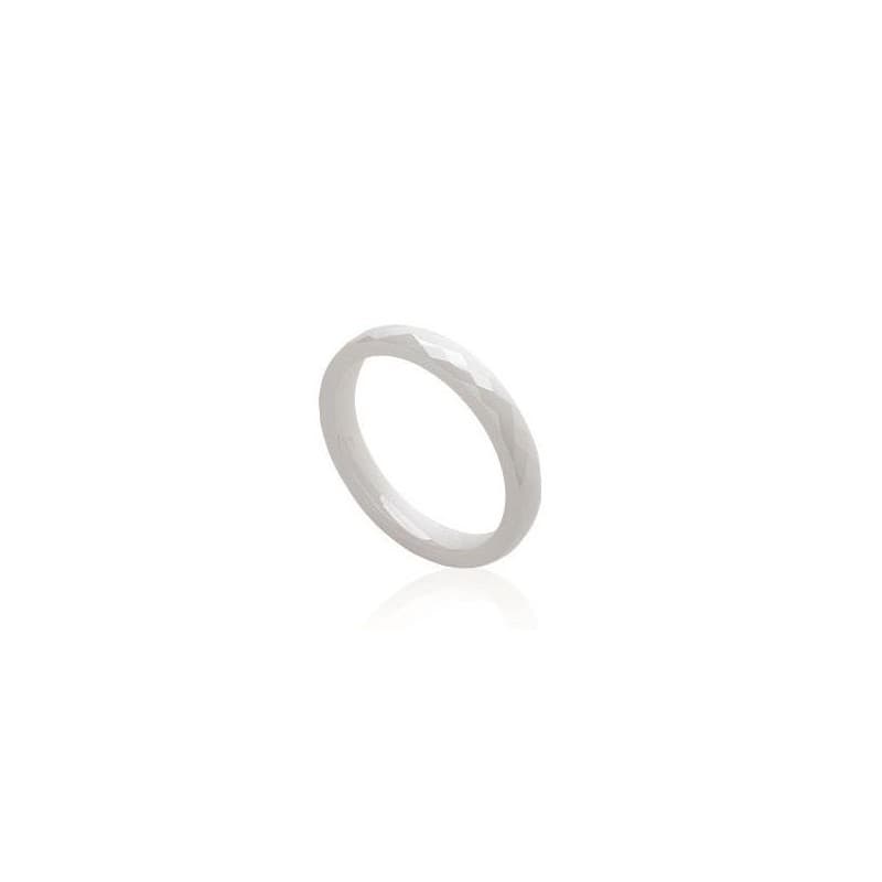 Bague céramique pour femme, anneau blanc facetté 3 mm - Galilea - Lyn&Or Bijoux