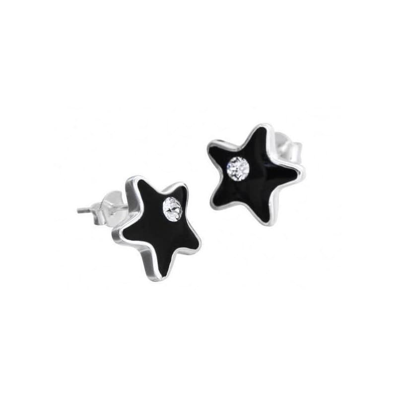 Boucles d'oreilles noires femme, Etoile plaqué argent & Swarovski - Zoé Bijoux
