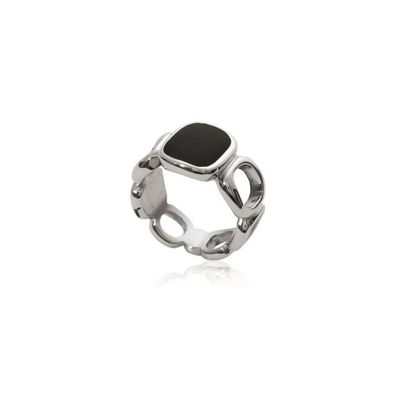 Bague pour femme en acier gris et émail noir - Kanda - Lyn&Or Bijoux