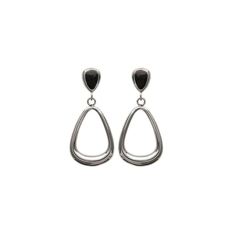 Boucles d'oreilles femme en acier et émail noir - Katou - Lyn&Or Bijoux