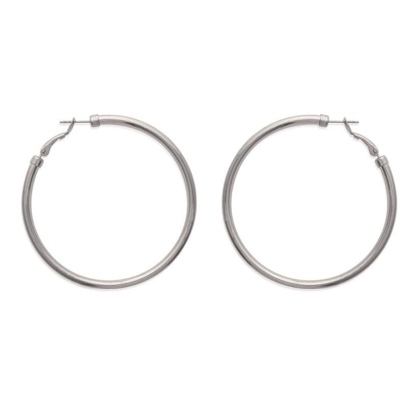 Créoles femme en acier gris, diamètre 6 cm, fil épais 3 mm - Volea - Lyn&Or Bijoux