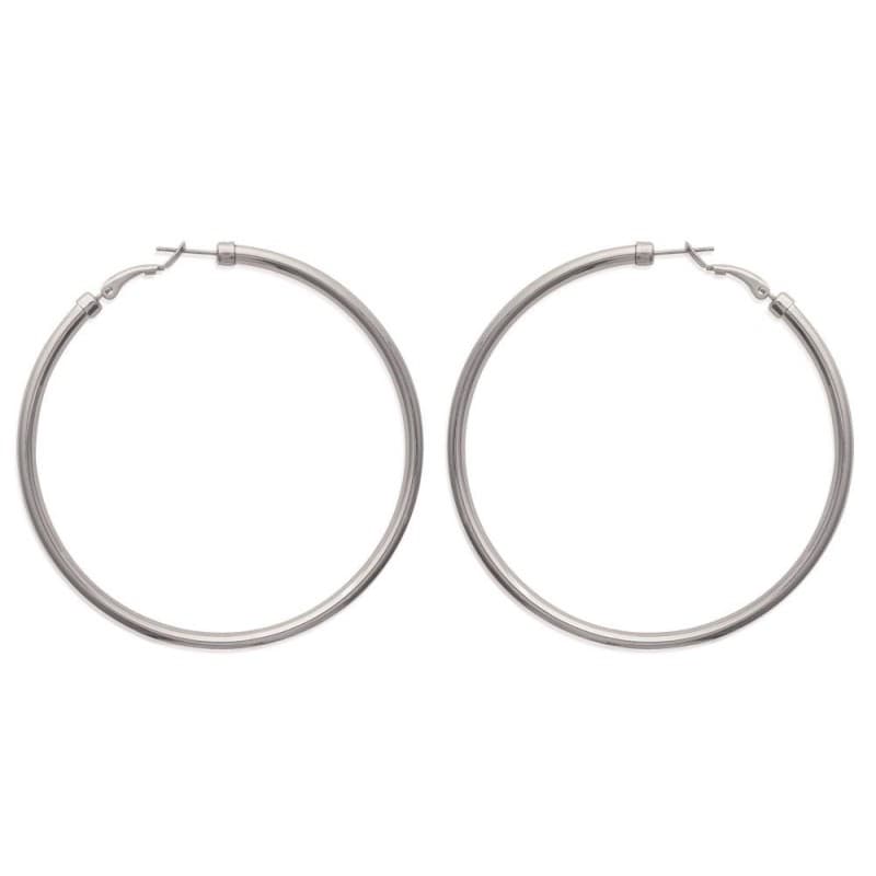 Créoles femme en acier gris, diamètre 7 cm, fil épais 3 mm - Volea - Lyn&Or Bijoux