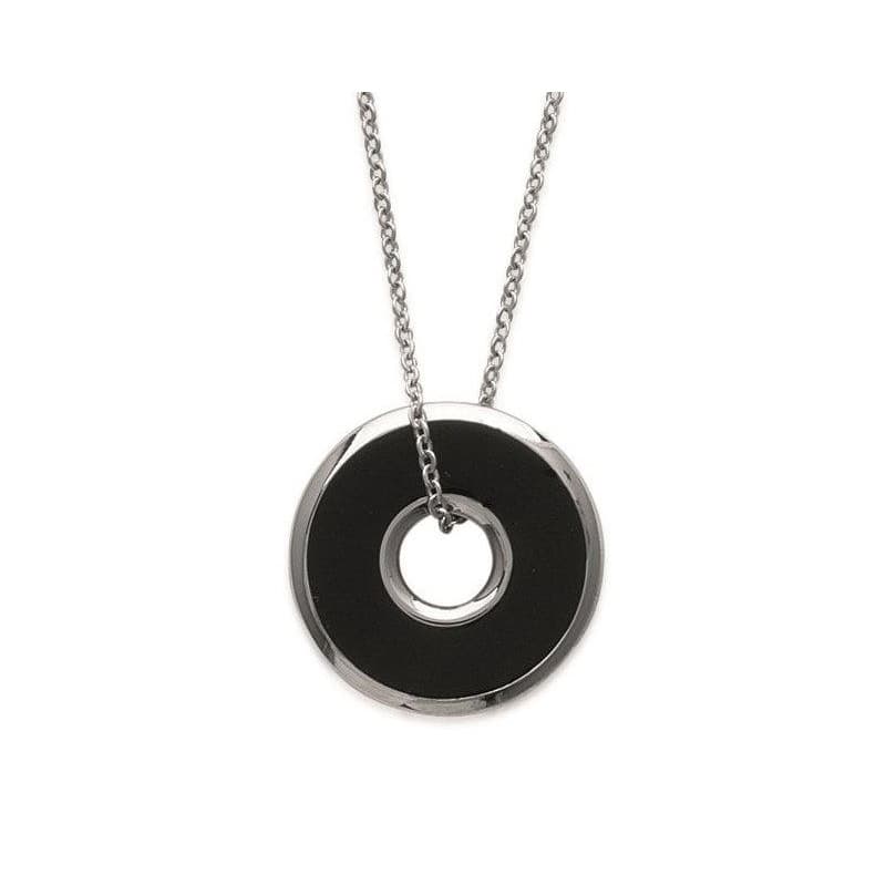 Collier femme acier, pendentif rond en émail noir - Attachement - Lyn&Or Bijoux