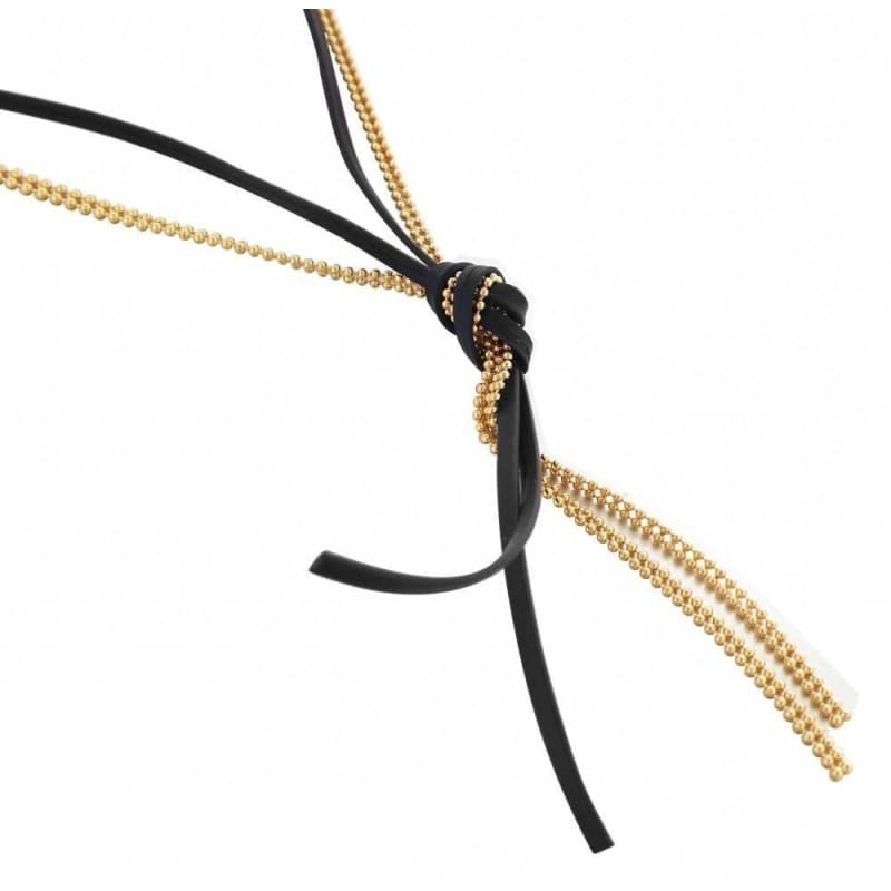 Collier sautoir femme original, plaqué or et cuir noir - Noeud - Zoé Bijoux